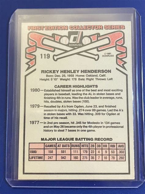 1981 Donruss Baseball Base Card 119 Rickey HENDERSON EBay