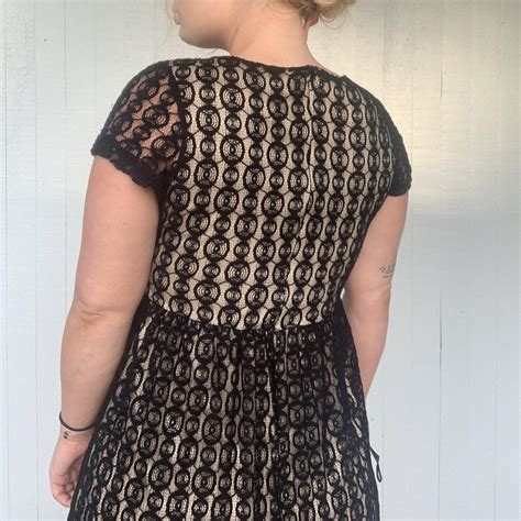 Lace Black Nude Dress Zip Up Back Lacedress Depop