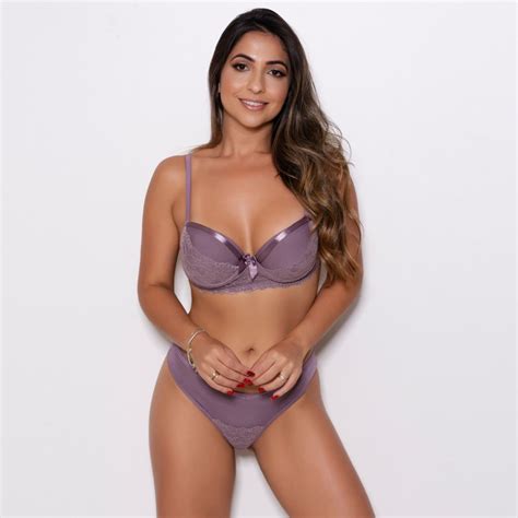Conjunto Em Renda Microfibra Fita De Cetim Lingerie BR