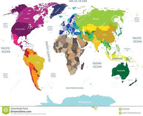 High Detailed World Map With Geographical Objects Names Stock Vector