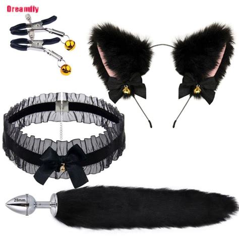 PCS PCS Cute Fox Tail Anal Plug Cat Ears Headbands Nipple Clip Neck Collar Set Erotic Cosplay