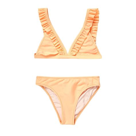 Argento küçük üçgen fırfırlı kız çocuk bikini pembe U MayoCenneti