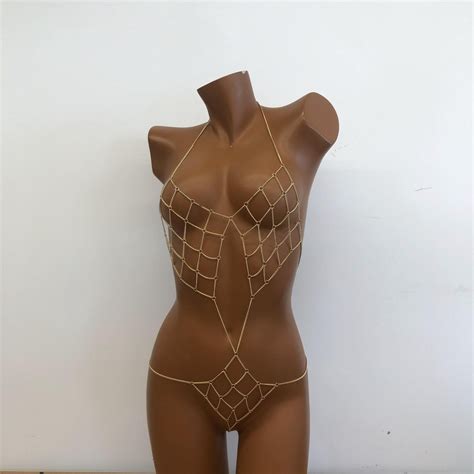 Body Chain Bra Gold Sexy Bikini Bra Body Open Back Chain Bra Beach Body Accessories Jewelry