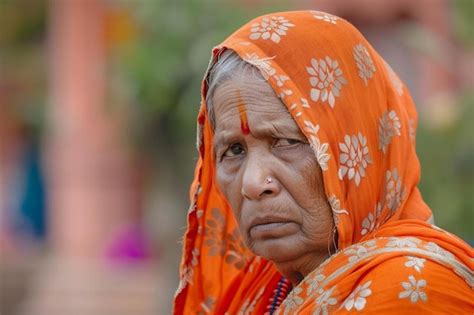 Premium Photo An Old Woman Wearing An Orange Head Scarf