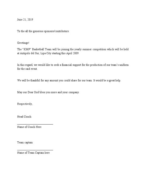 Solicitation Letter for Basketball | PDF