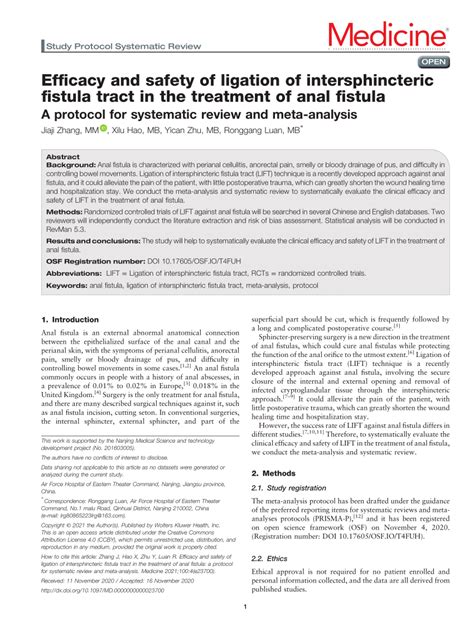 PDF Efficacy And Safety Of Ligation Of Intersphincteric Fistula Tract In The Treatment Of Anal