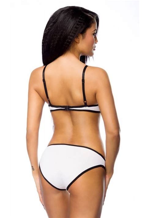 Neopren Bügel Bikini weiß schwarz mit Kontrastnähten