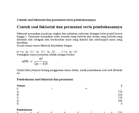 Contoh Soal Permutasi Berulang Rumus Kombinasi Tentukanlah