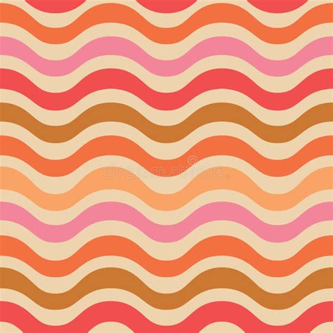 Abstract Retro Optical Swirly Waves Seamless Pattern In Orange Red