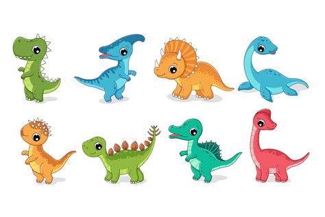 Clipart Set Of Cute Baby Dinosaurs Triceraptor T Rex Tyrannosaurus