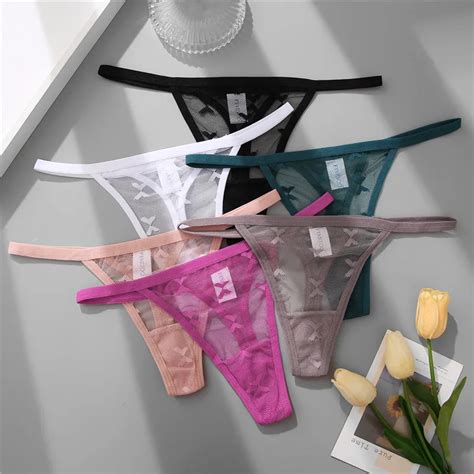 FINETOO 2PCS Set Women Sexy Lace Floral G String Panties Femme Underwear Lingerie Transparent