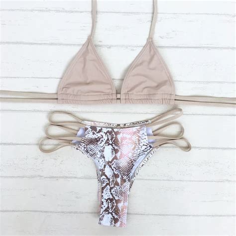 Sexy Brazilian Bikini Set Snake Skin Hollow Out Bandage Swimwear Women