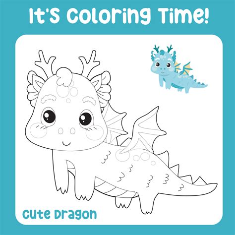 Educational printable coloring worksheet. Cute dragon illustration ...