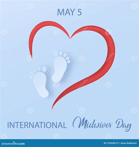 Midwives Day, 5 May. Baby Feet Silhouette on Red Heart Background Stock