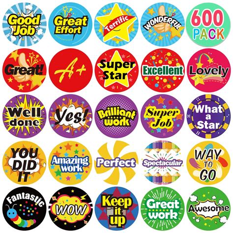 Yoklili Pack of 600 3/4" Teacher Reward Motivational Stickers for Kids