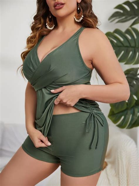 Shein Swim Classy Plus Solid Drawstring Side Bikini Swimsuit Shein Usa