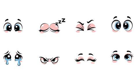 cute cartoon eyes expressions set kawaii emotion face icons