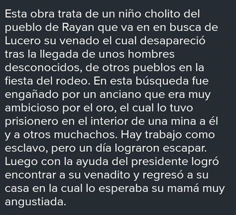 Necesito Un Resumen De La Obra De Cholito Tras Las Huellas De Lucero