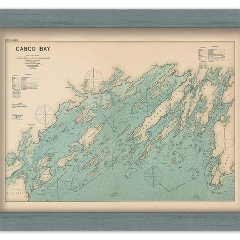 Casco Bay Maine Nautical Chart 1870 Colored Version Etsy