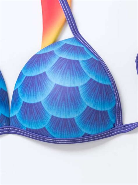 Holographic Fish Scales Print Bikini Swimsuit With Tail Shein Usa