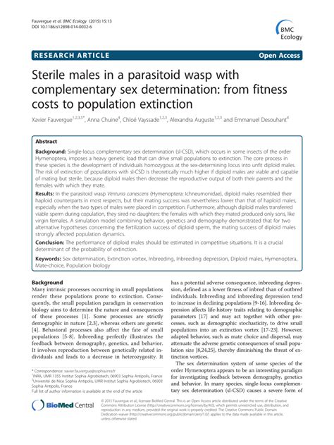 Pdf Sterile Males In A Parasitoid Wasp With Complementary Sex Determination From Fitness