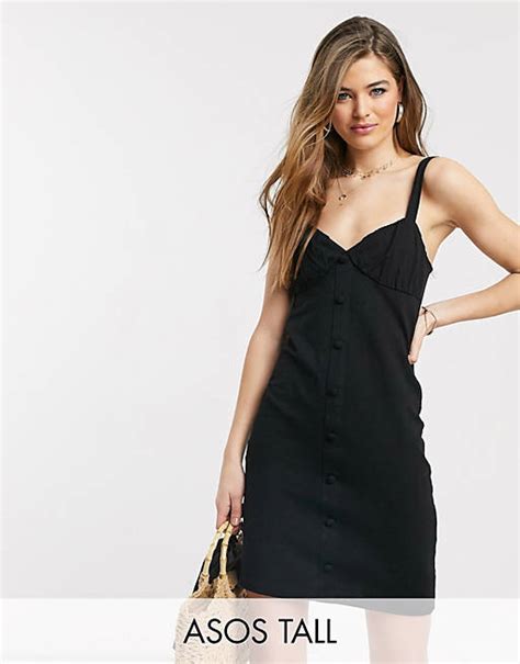 Asos Design Tall Button Through Cupped Dress In Black Asos