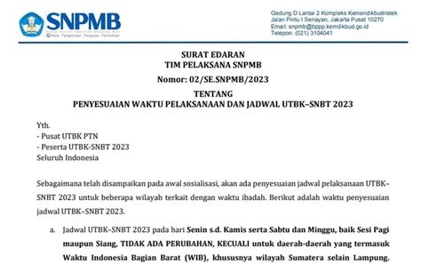 Diubah Jadwal Utbk Snbt 2023 Terbaru Lengkap Dengan Waktu Penyesuaian Peserta Harus Tahu Surat