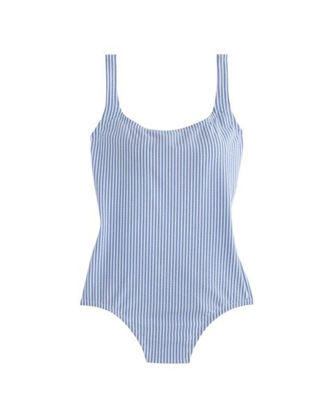 J Crew Seersucker Scoopback One Piece Swimsuit In Blue Lyst