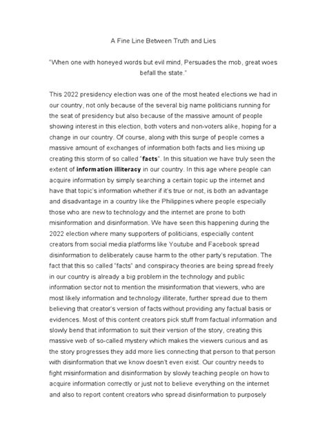 A Fine Line Between Truth and Lies | PDF | Communication | Human ...