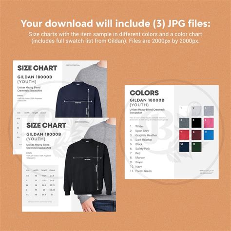 Gildan 18000b Size Chart And Color Chart Bundle Unisex Etsy