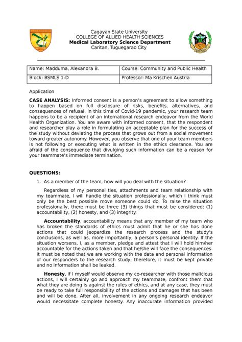 Case Analysis Cagayan State University College Of Allied Health