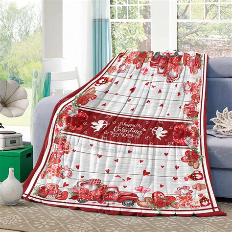 Valentines Day Throw Blankets Blossom Rose Flower Farm Red Truck