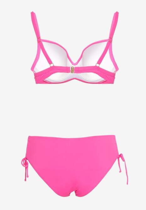 Fuksjowe Bikini Biustonosz Z Usztywnianymi Miseczkami Majtki Figi Ozdobione Troczkami Tamarie