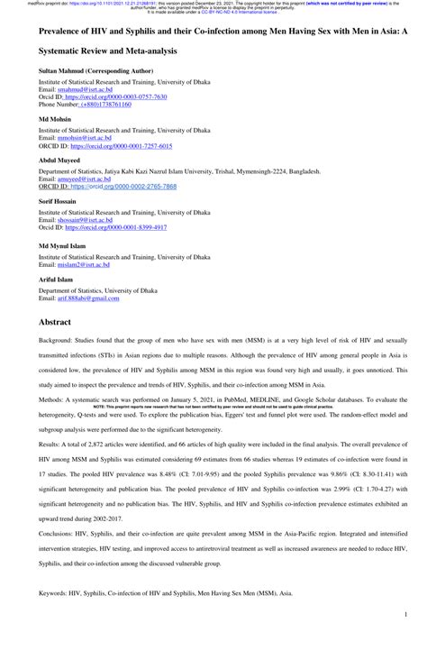 PDF Prevalence Of HIV And Syphilis And Their Co Infection Among Men Having Sex With Men In