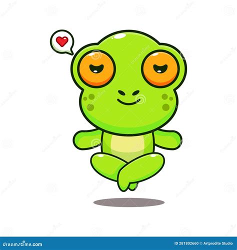 Frog Doing Yoga Cute Cartoon Doodle Toad Sitting In Zen Pose On The