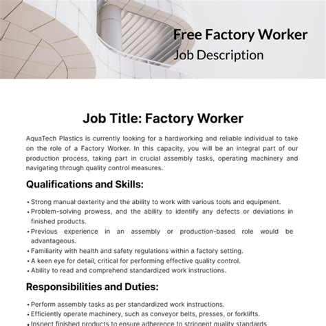 Free Factory Worker Job Description Template Edit Online And Download