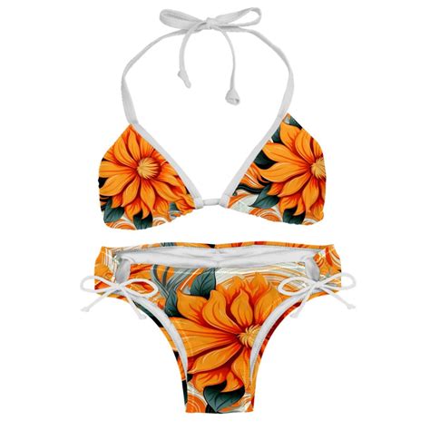 Tangerine Swim Wear Detachable Sponge Adjustable Strap Bikini Set Two