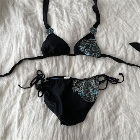 Insane Vintage Xhilaration Bikini With Gold And Blue Depop