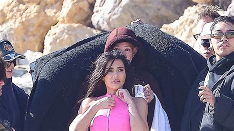 Kim Kardashian Wears Pink Bikini For Beach Photoshoot