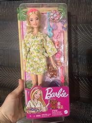 Amazon Barbie Self Care Doll Blonde Posable Spa Day Doll In Lemon Bathrobe With Puppy