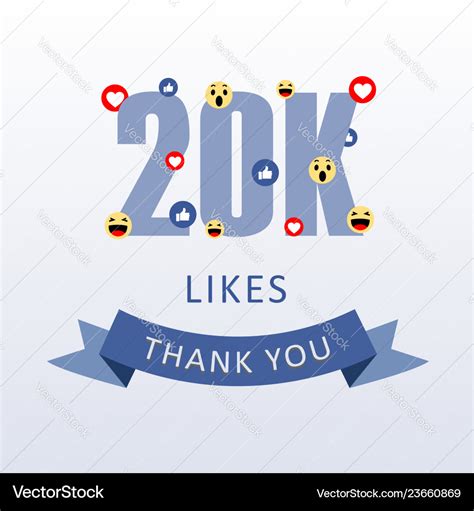 K Likes Thank You Number With Emoji And Heart Vector Image