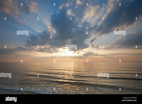 England Norfolk Hunstanton Heacham Seascape Sunset Dusk Sea Sky