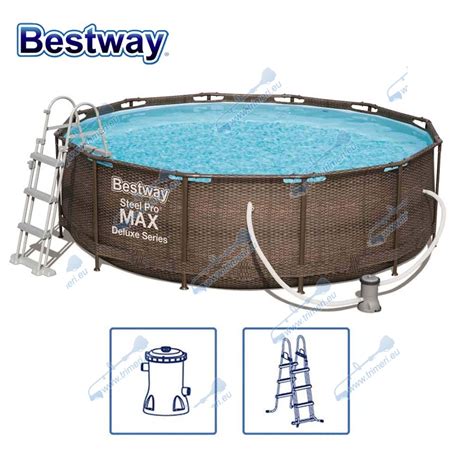 Басейн ратан с филтърна помпа и стълба Bestway 56709 Framed pool Round ...