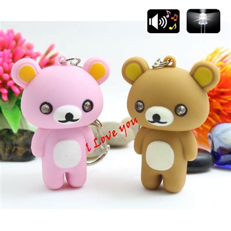 Teddy Bear Led Keychain With Soundflashlight Keychainsound Keyring