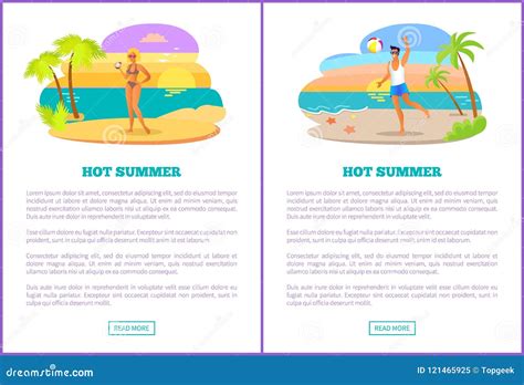 Los Carteles Calientes Del Web Del Verano Fijaron Al Hombre Atractivo Del Bikini De La Mujer