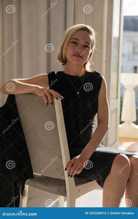Beautiful Fashion Blonde Woman In Black Evening Dress Stock Image Image Of Human Gray