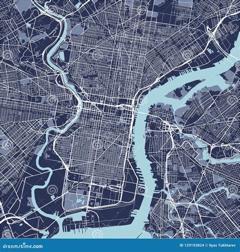 Map of the City of Philadelphia, Pennsylvania, USA Stock Vector