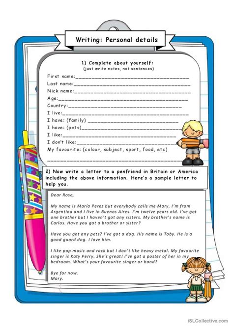 WRITING: Giving personal information…: English ESL worksheets pdf & doc