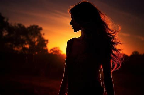 Premium Photo Silhouette Of A Woman With Long Hair At Sunset