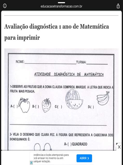 Sondagem Avaliação Diagnostica 1 Ano Portugues - Avaliação Diagnóstica 1 Ano de Português e Matemática - Sondagem ...